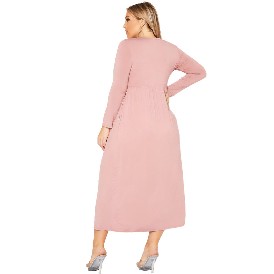 Plus Size Women's Basic Long Sleeve Fit & Flare Maxi Dress