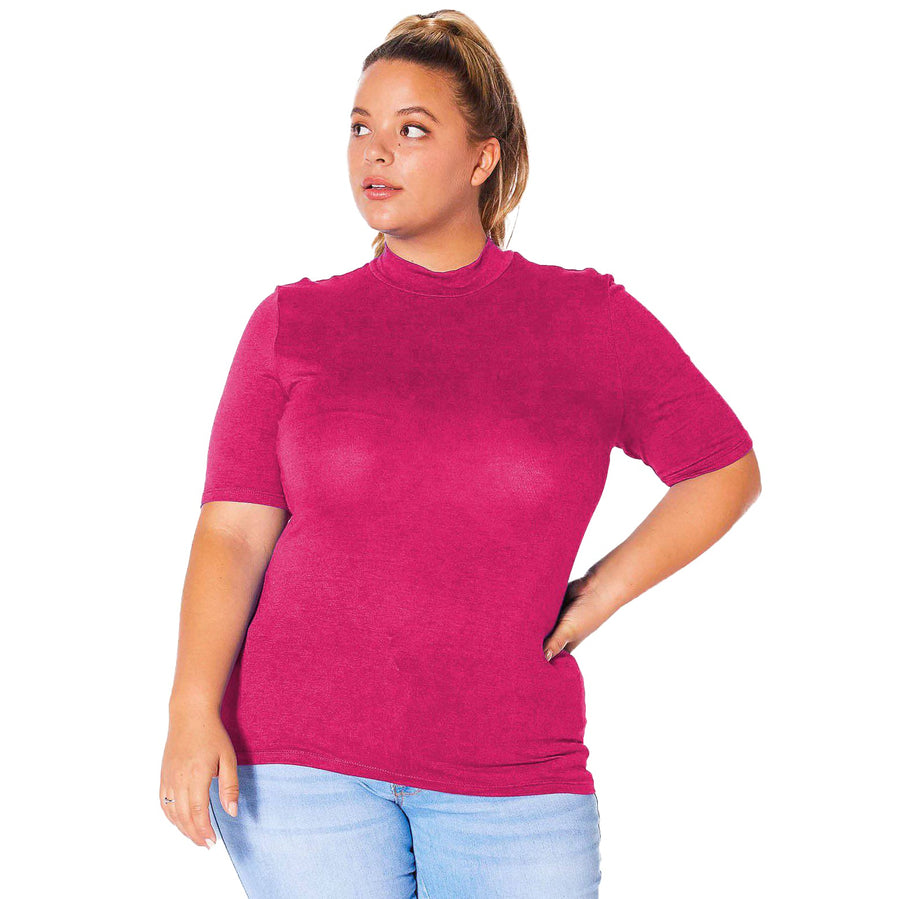 Plus Size Half Sleeve Turtle Neck Fitted Top