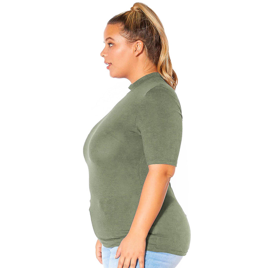 Plus Size Half Sleeve Turtle Neck Fitted Top