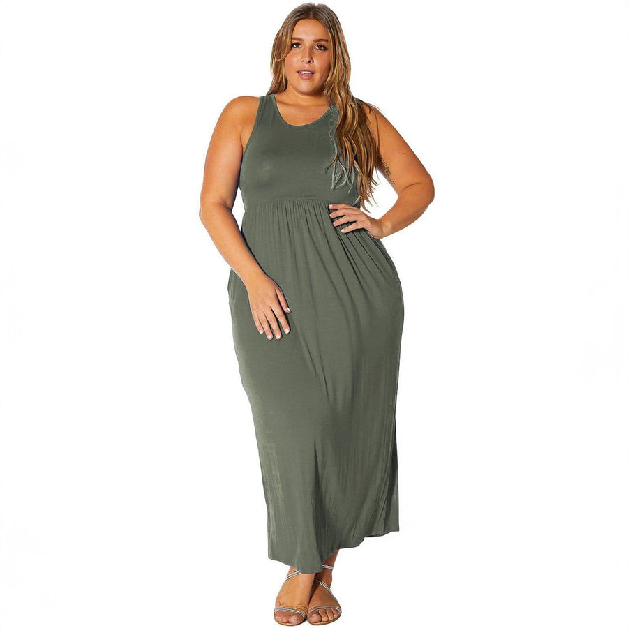 Plus Size Womens Sleeveless Pleated Maxi Dress