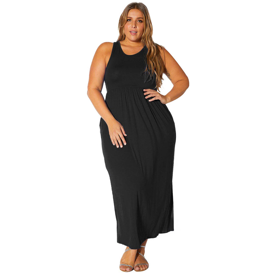 Plus Size Womens Sleeveless Pleated Maxi Dress