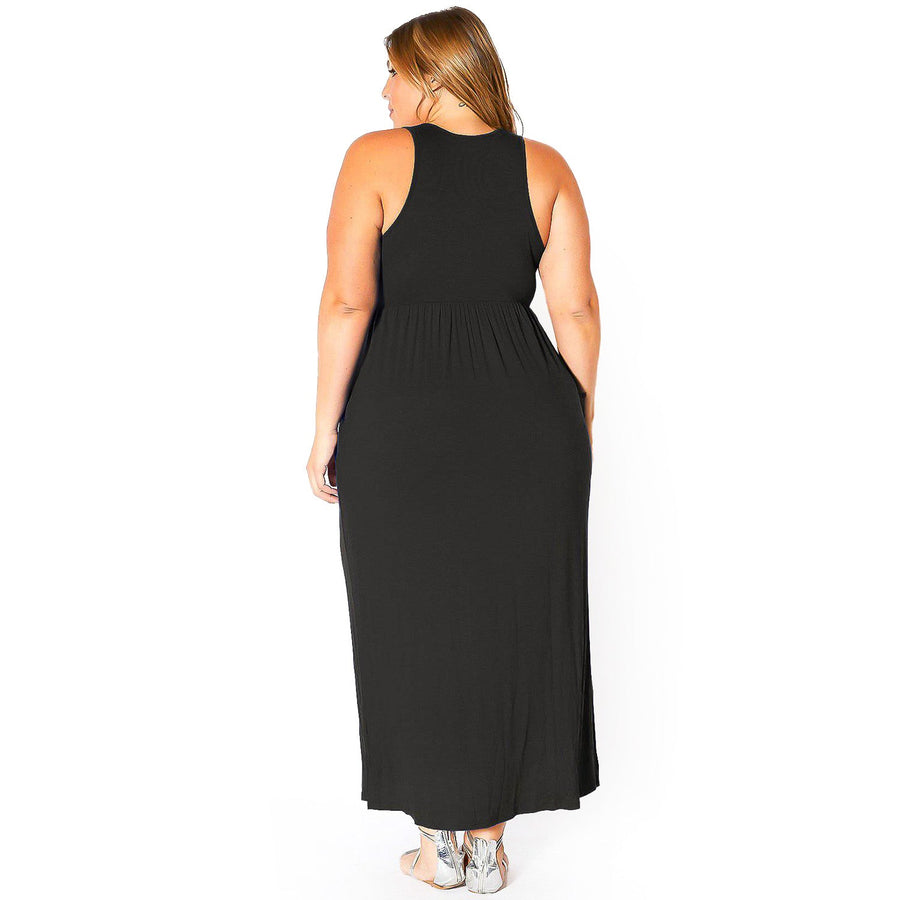 Plus Size Womens Sleeveless Pleated Maxi Dress