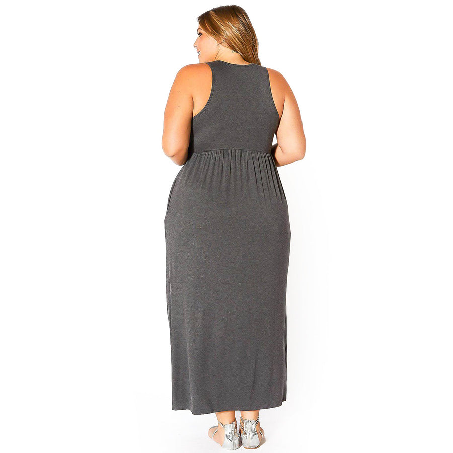 Plus Size Womens Sleeveless Pleated Maxi Dress