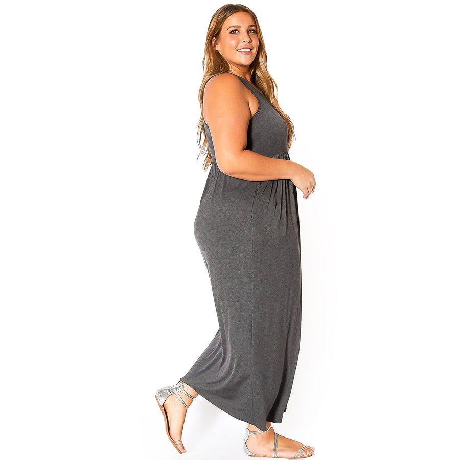 Plus Size Womens Sleeveless Pleated Maxi Dress