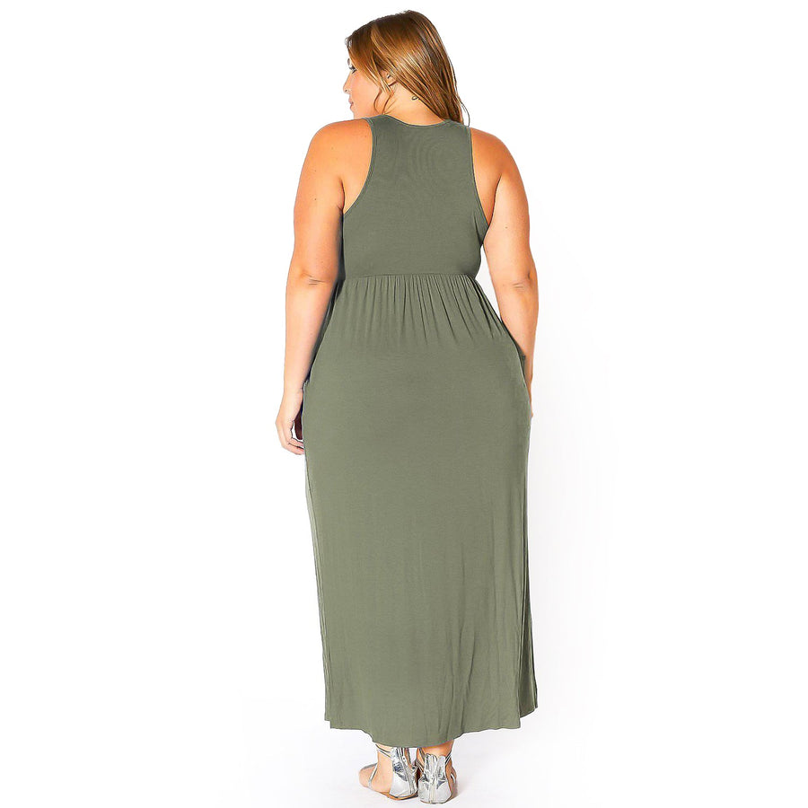 Plus Size Womens Sleeveless Pleated Maxi Dress