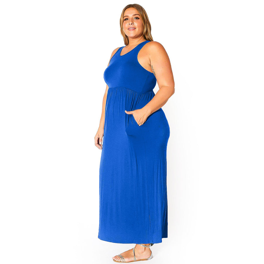 Plus Size Womens Sleeveless Pleated Maxi Dress