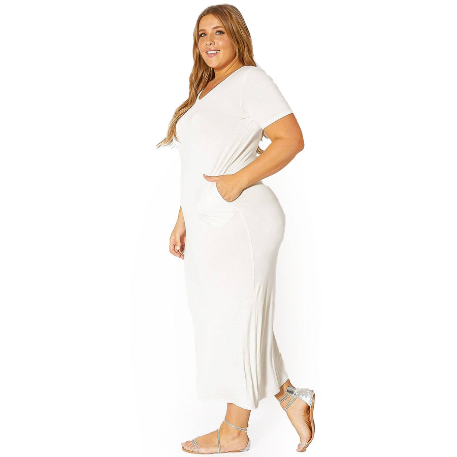 Plus Size V-neck Short Sleeve Maxi Dress With Pockets