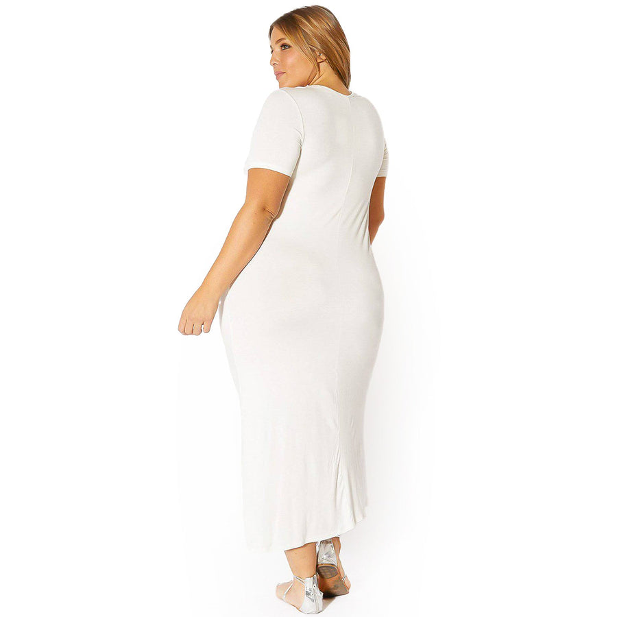 Plus Size V-neck Short Sleeve Maxi Dress With Pockets