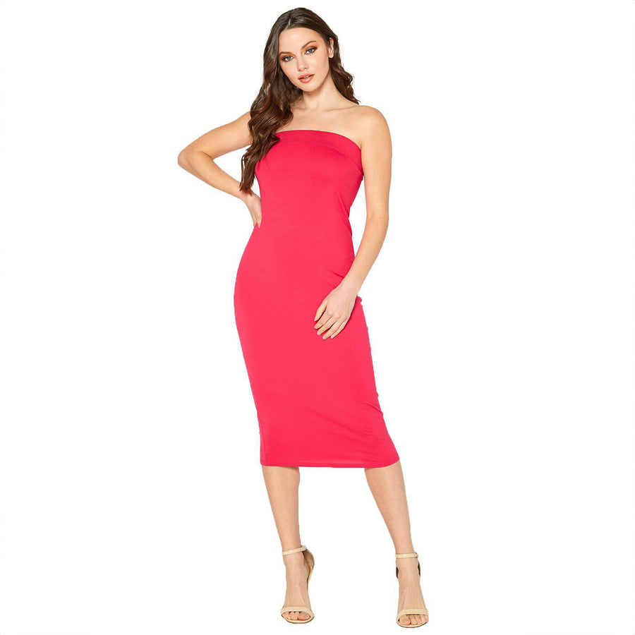 Women's Tube Top Bodycon Midi Dress