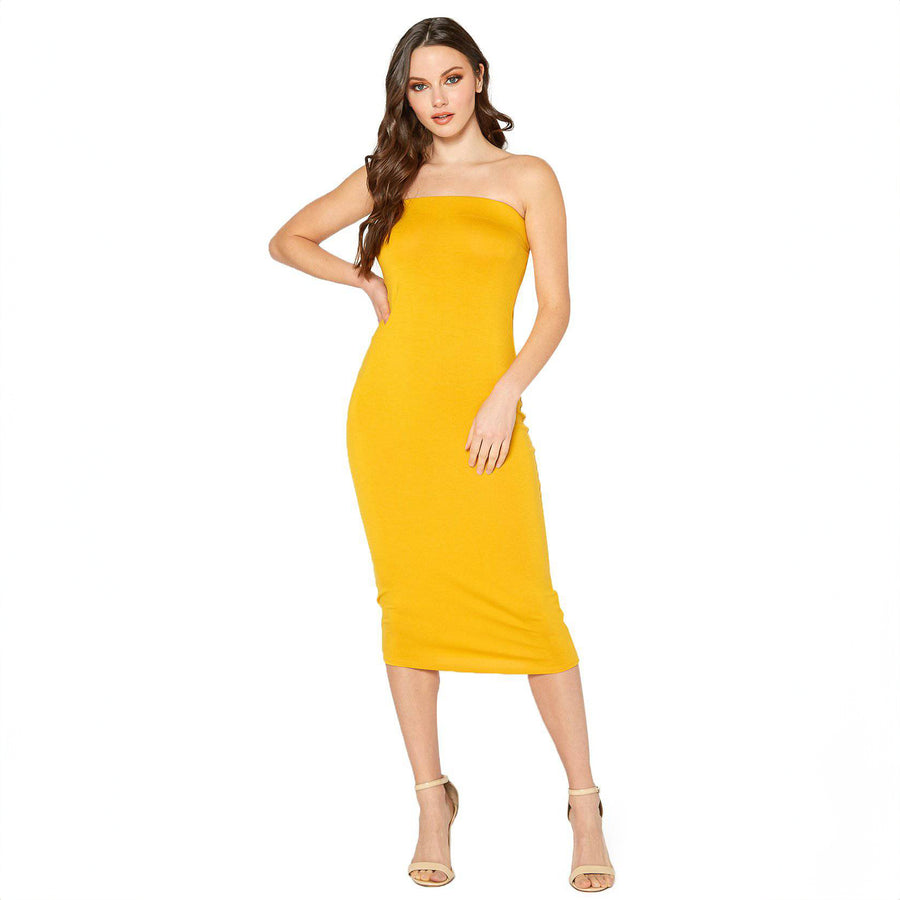 Women's Tube Top Bodycon Midi Dress