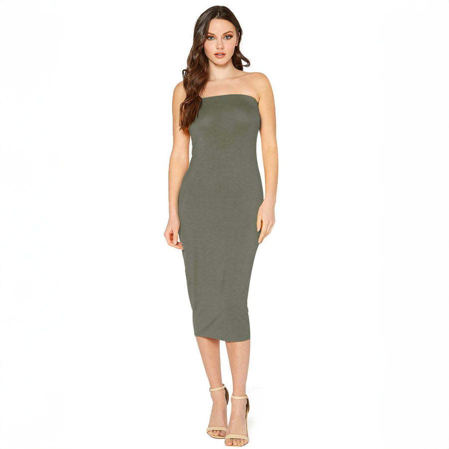 Women's Tube Top Bodycon Midi Dress