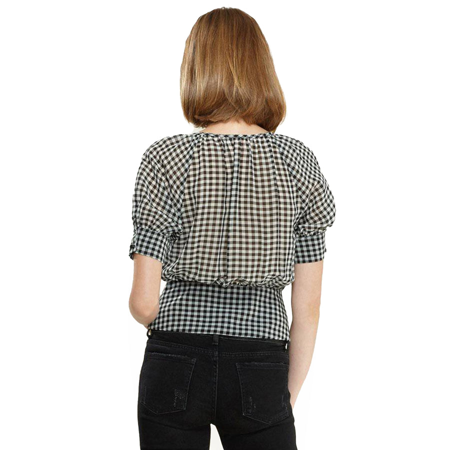 Women's Button Down Peplum Cropped Blouse in Black