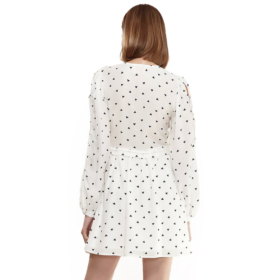 Women's Triangle Print Long Sleeve Dress in White Triangle