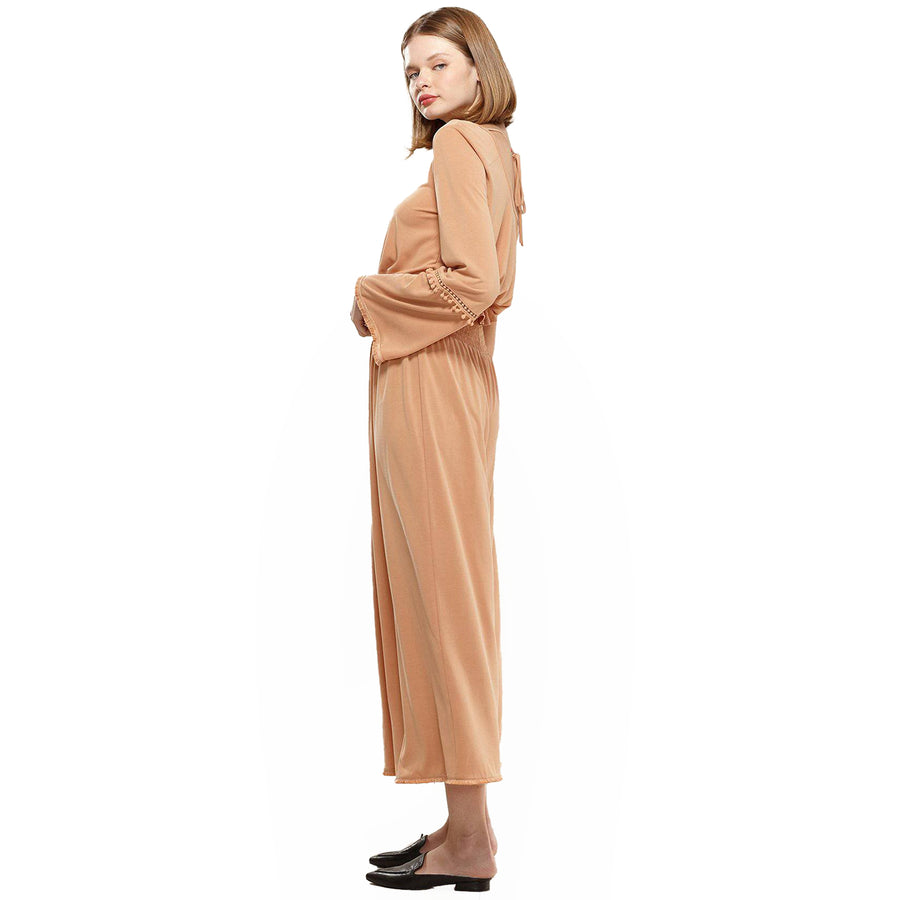 Smocked Waist Wide Leg Palazzo Pants in Apricot