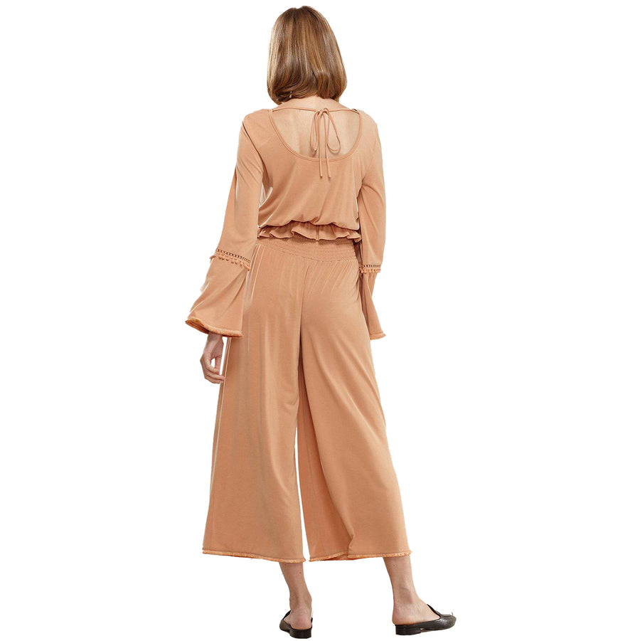 Smocked Waist Wide Leg Palazzo Pants in Apricot