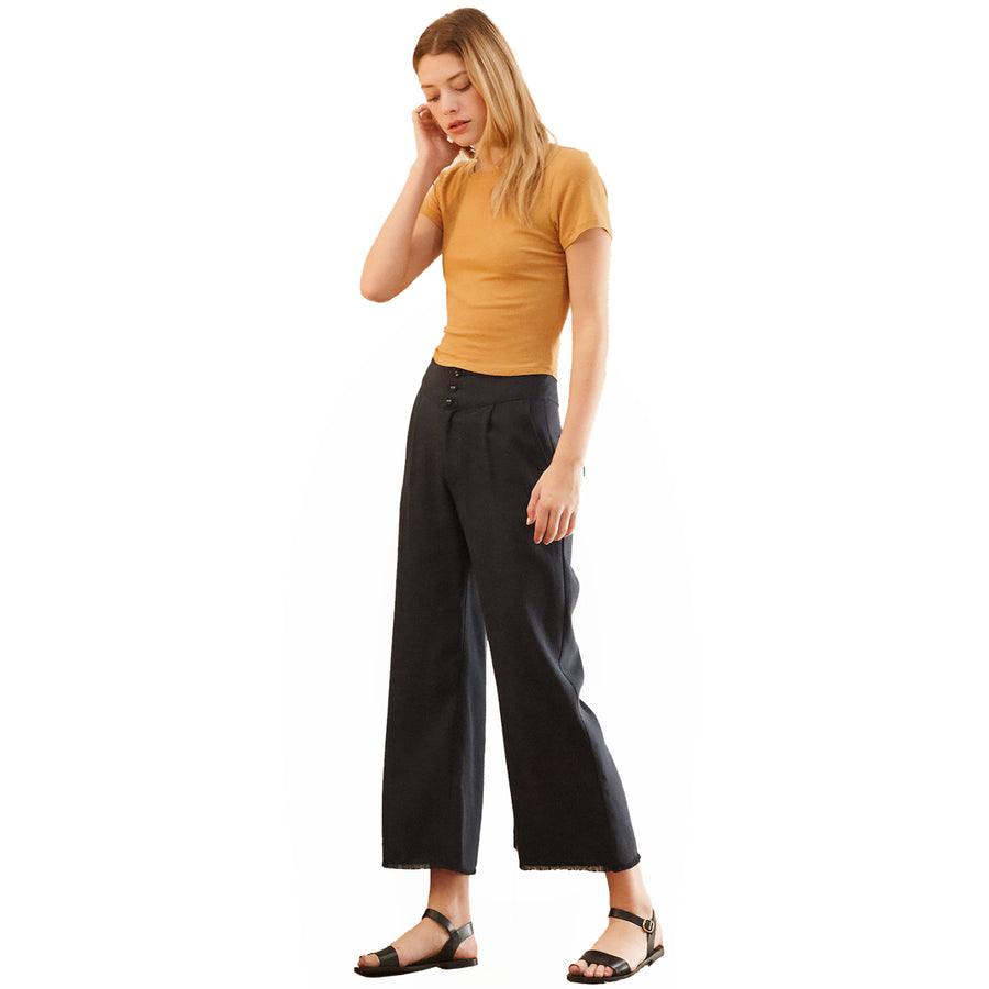 Women's Fringe Hem Cropped Pants in Navy