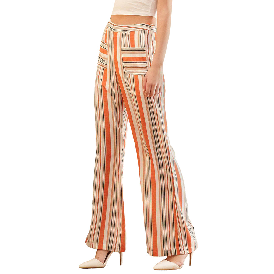 Women's High-waisted Palazzo in Rust Multi Stripe