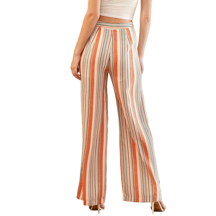 Women's High-waisted Palazzo in Rust Multi Stripe