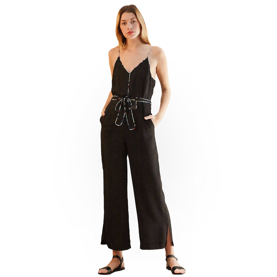 Women's Multi-color Binding Jumpsuit in Black