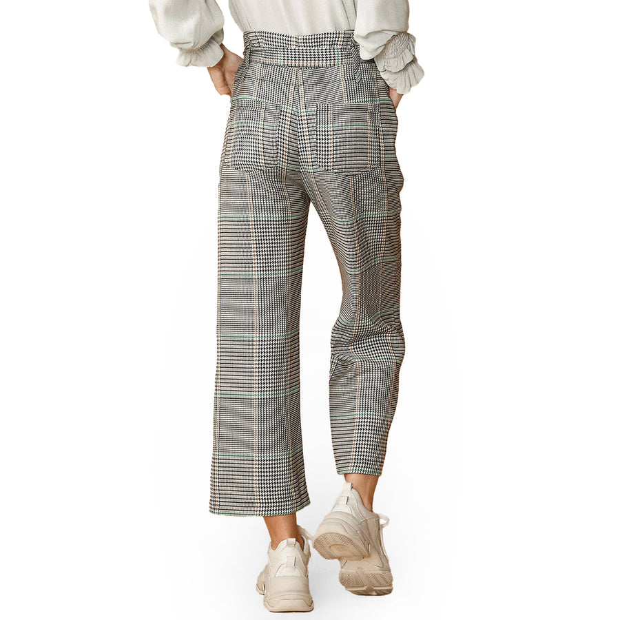 Women's Plaid Tie Waist Cropped Pants in Fall Glen