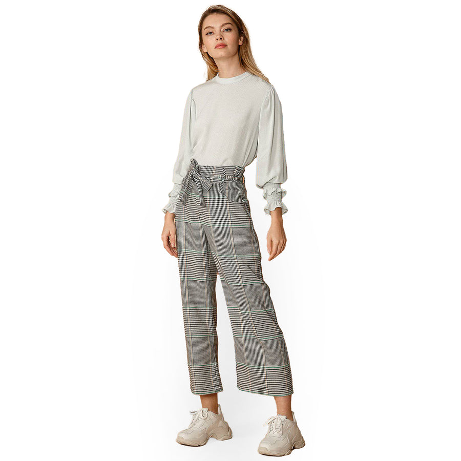 Women's Plaid Tie Waist Cropped Pants in Fall Glen