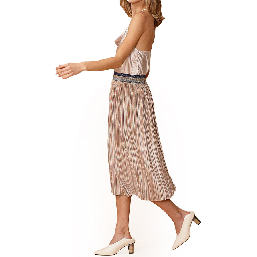 Women's Glitter Waistband Pleated Skirt in Champagne