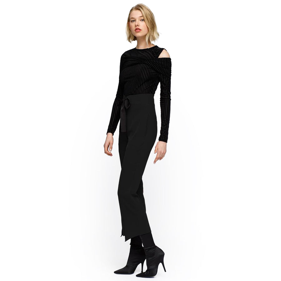 Women's High Waist Front Slit Trouser In Black