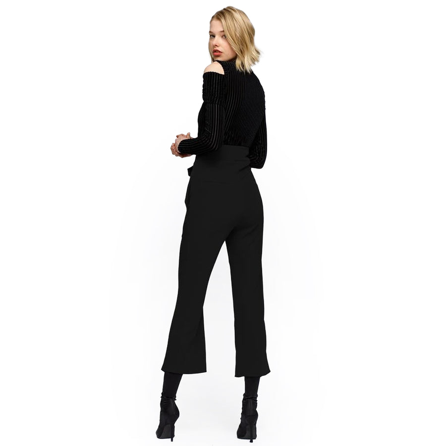 Women's High Waist Front Slit Trouser In Black