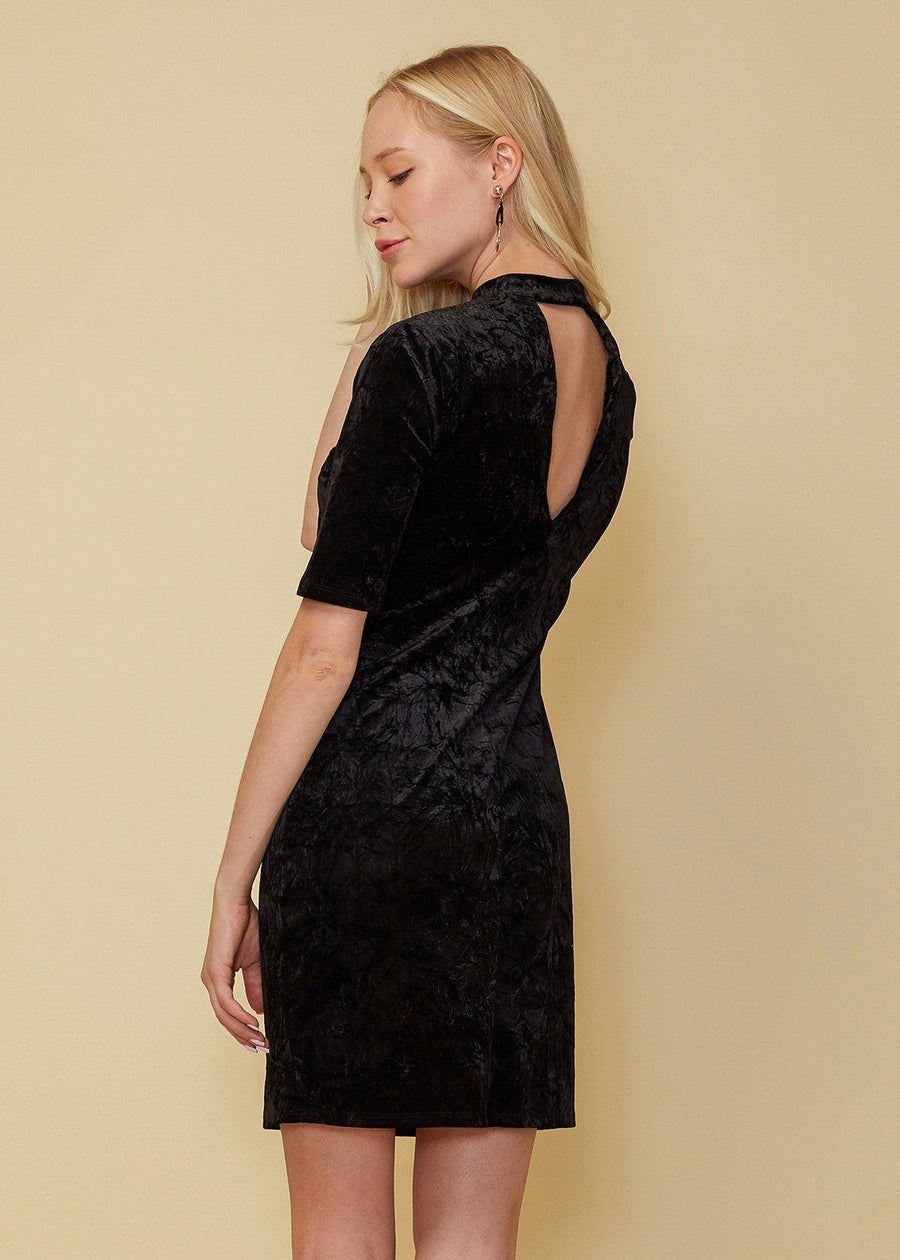 Velvet Deep V Cutout Back Dress - shopatkonus