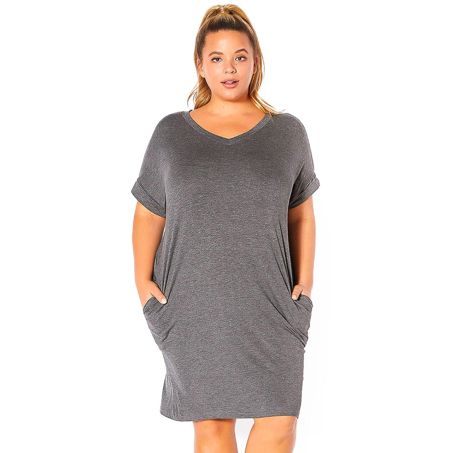 Plus Size V-Neck T-shirt Dress With Pocket