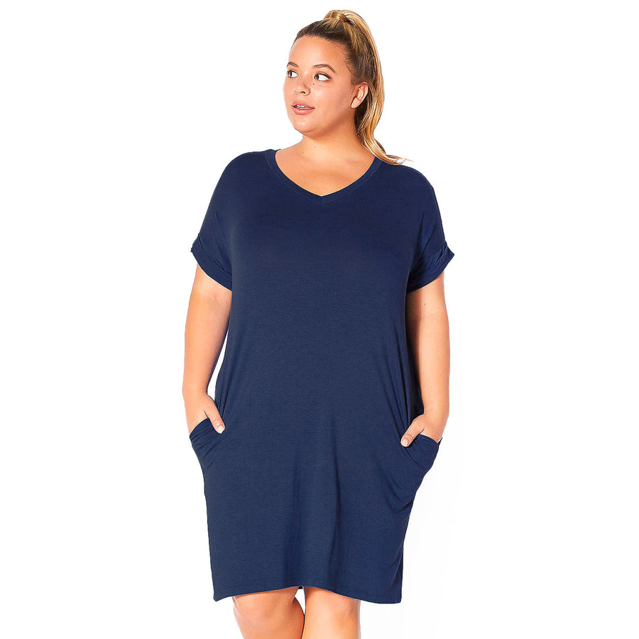 Plus Size V-Neck T-shirt Dress With Pocket