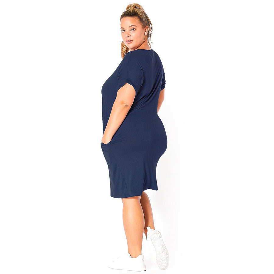 Plus Size V-Neck T-shirt Dress With Pocket