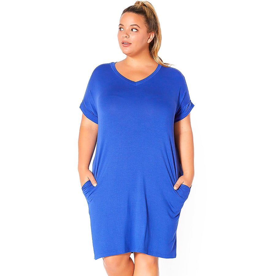 Plus Size V-Neck T-shirt Dress With Pocket