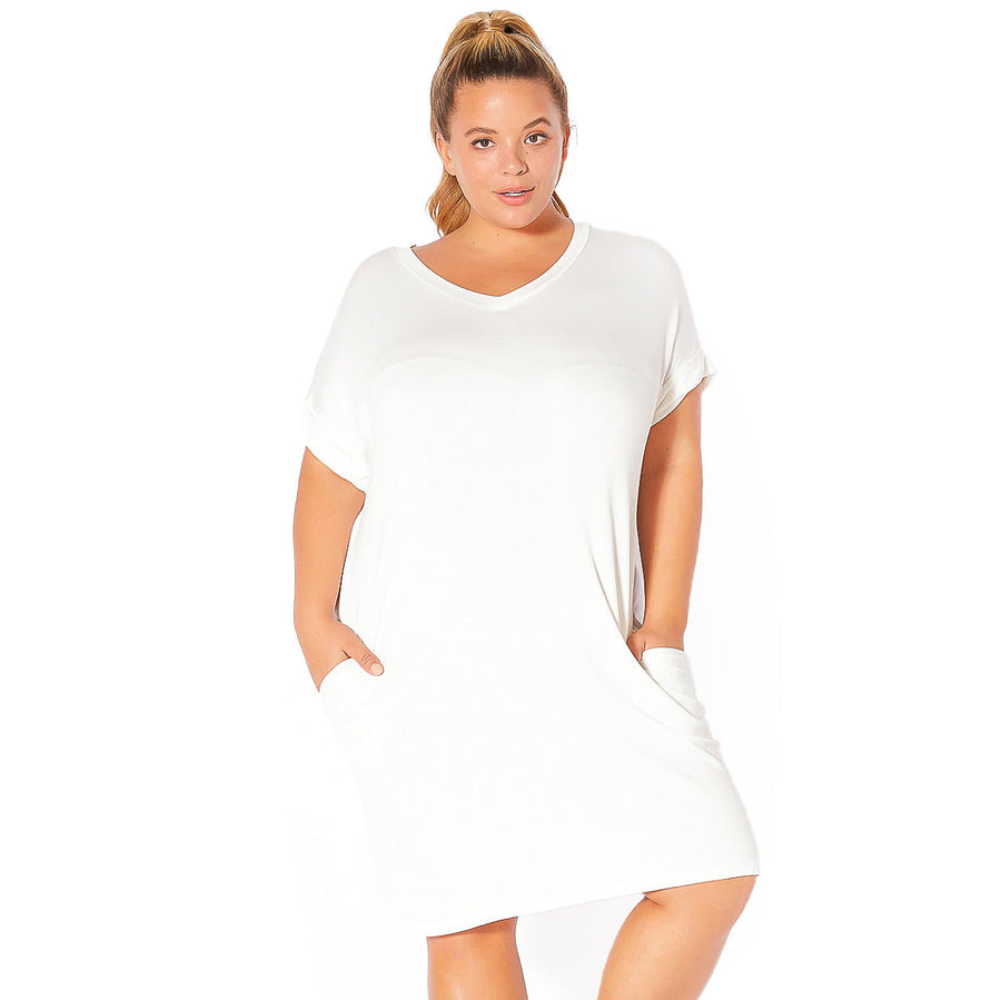 Plus Size V-Neck T-shirt Dress With Pocket