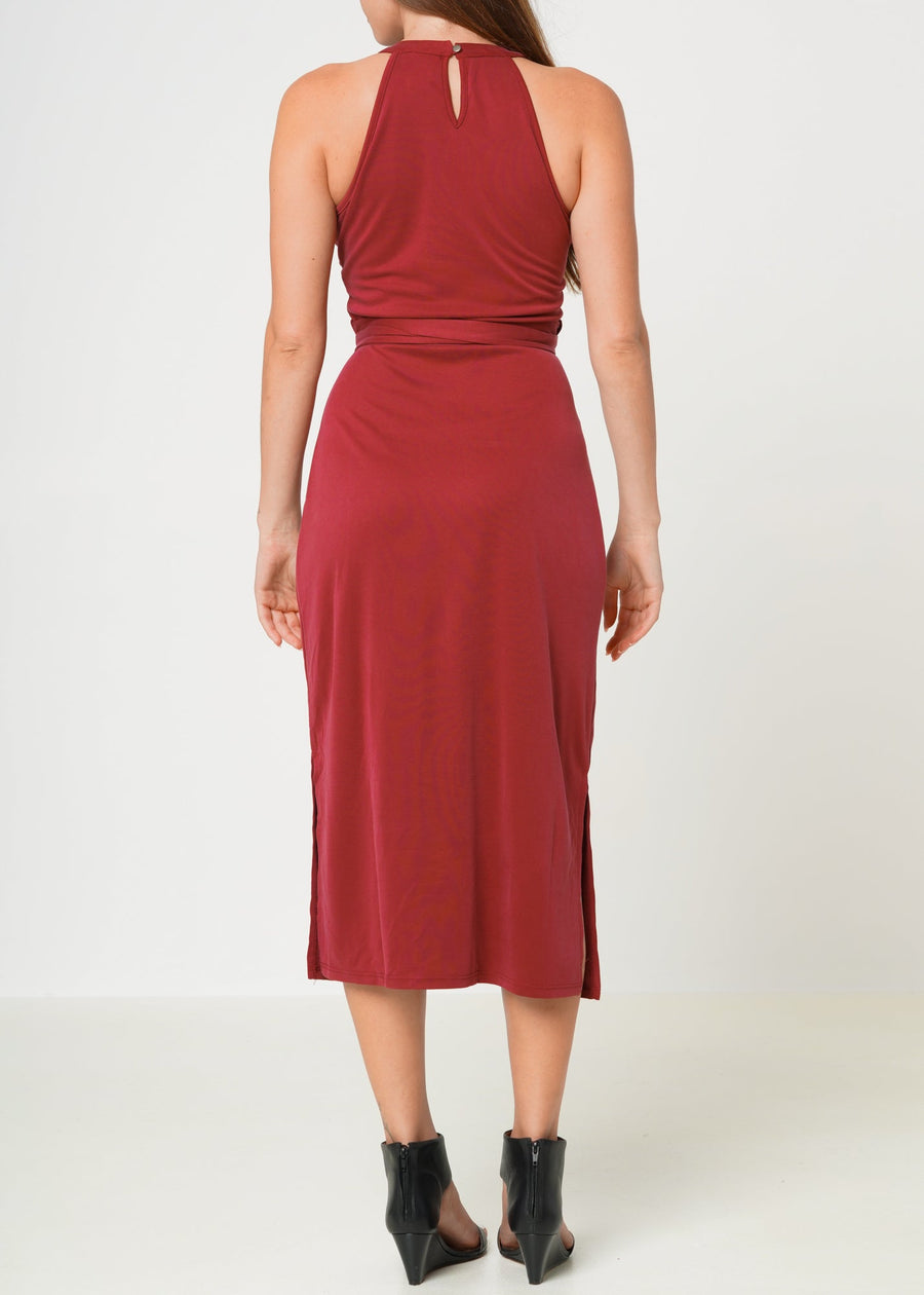 Women's Haltered Sheath Midi Dress In Wine