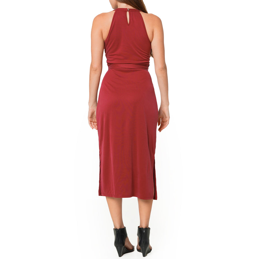 Women's Haltered Sheath Midi Dress In Wine