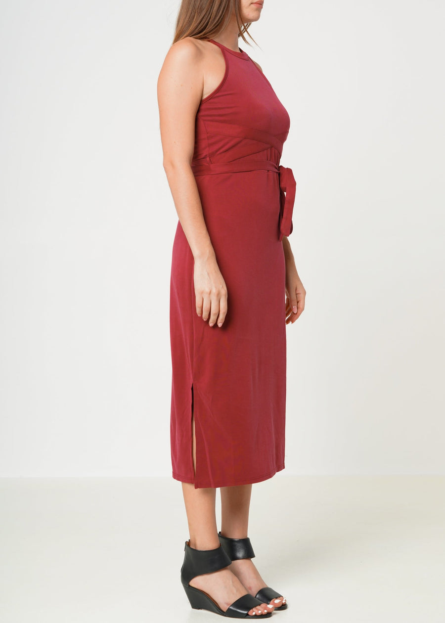 Women's Haltered Sheath Midi Dress In Wine