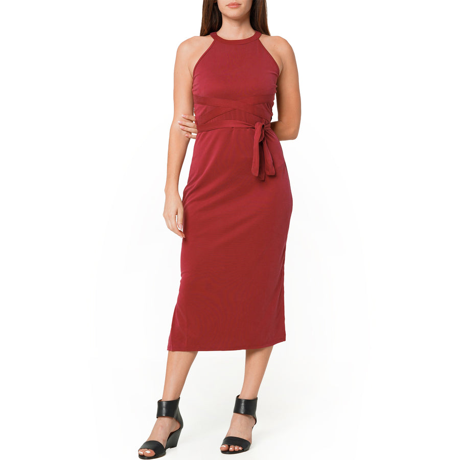 Women's Haltered Sheath Midi Dress In Wine