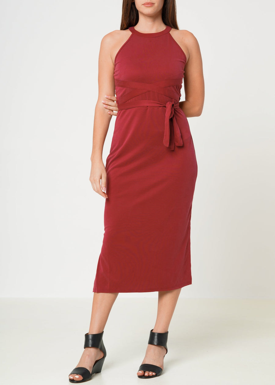 Women's Haltered Sheath Midi Dress In Wine