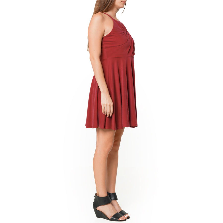 Women's Halter Neck Gathered Front Dress In Wine