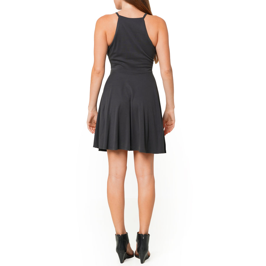 Women's Halter Neck Gathered Front Dress In Black