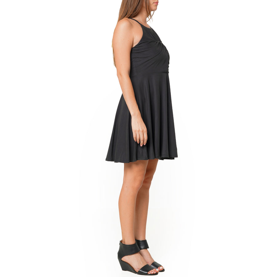 Women's Halter Neck Gathered Front Dress In Black