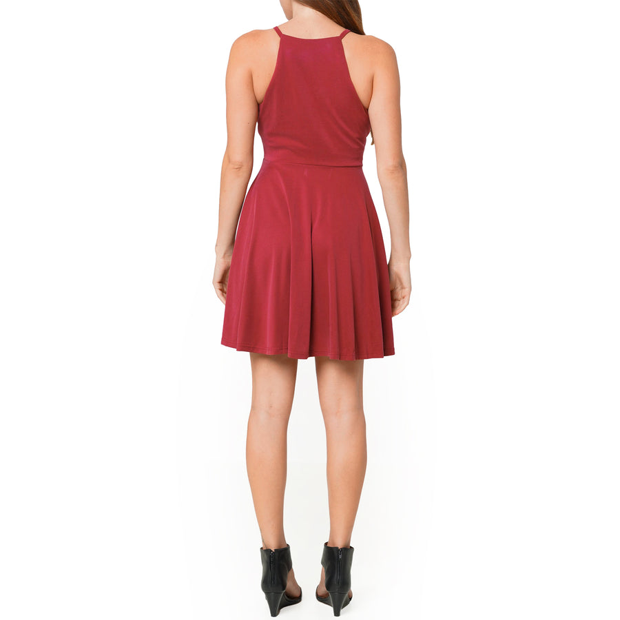 Women's Halter Neck Gathered Front Dress In Wine