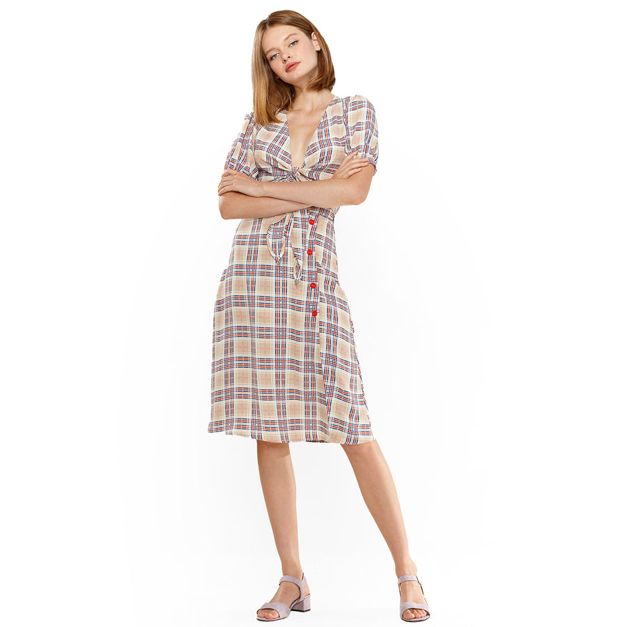 Women's Multi Check Button Down Slit Skirt