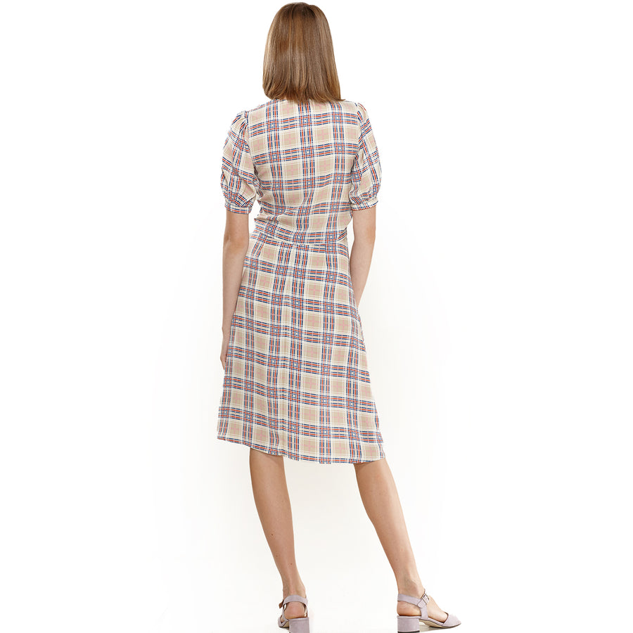 Women's Multi Check Button Down Slit Skirt