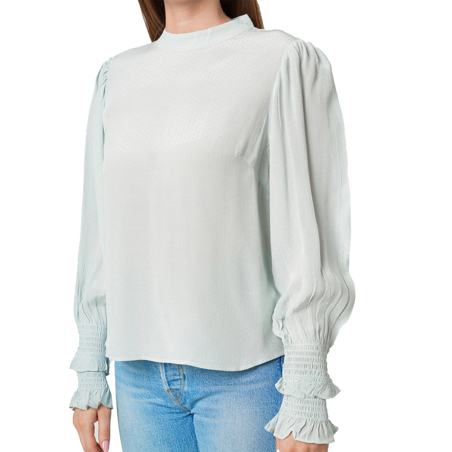 Women's Dotted Tie Neck Blouse in Sage