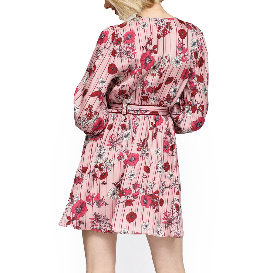 Women's Pajama floral Satin Wrap Front Flared Dress