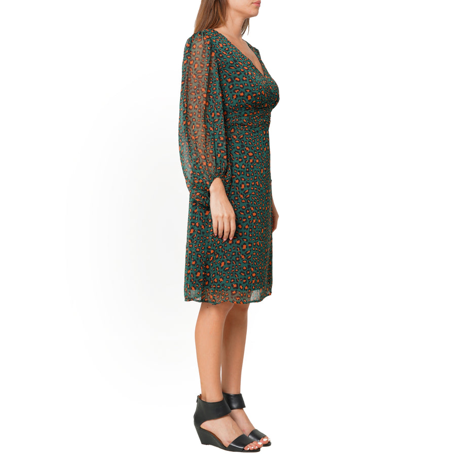 Women's V-neck Midi Dress in Leopard Hunt