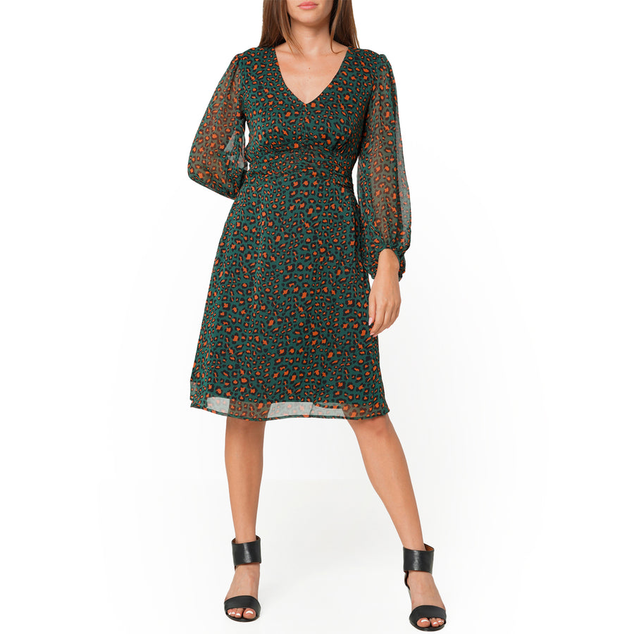 Women's V-neck Midi Dress in Leopard Hunt