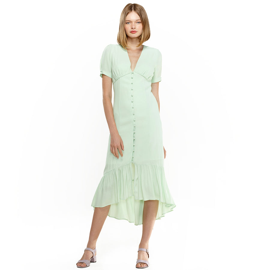 V-Neck Mermaid Button Down Maxi Dress In Spring Sage